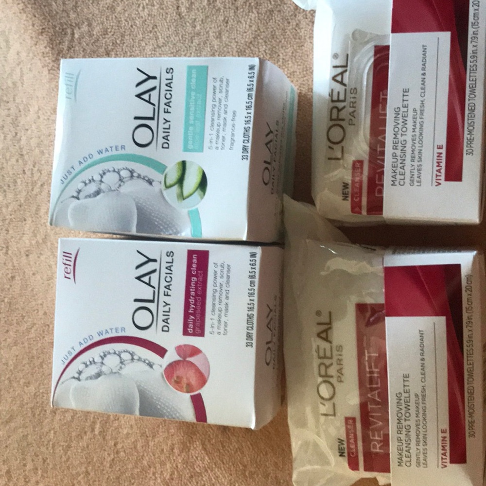 Olay daily facial , loreal wipes